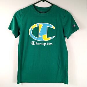 Champion Womens Large Green Logo T-Shirt Short Sleeve Casual Graphic Tee